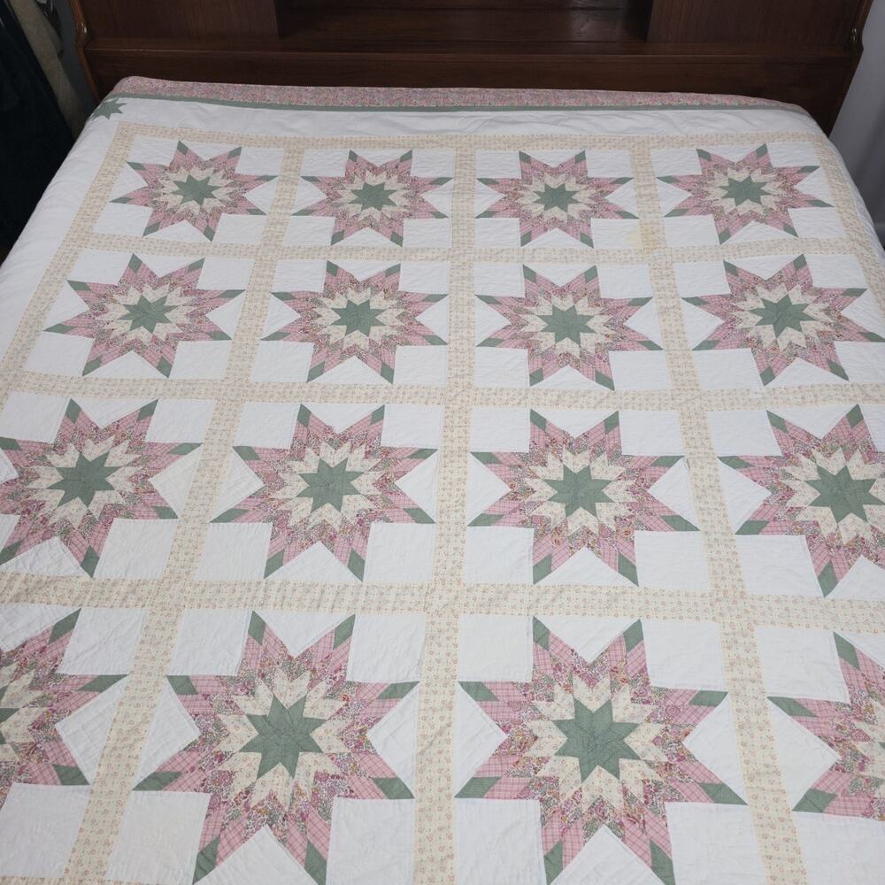 Vintage Lone Star Quilt Patchwork Coverlet 82x82" Cutter READ - Picture 8 of 12